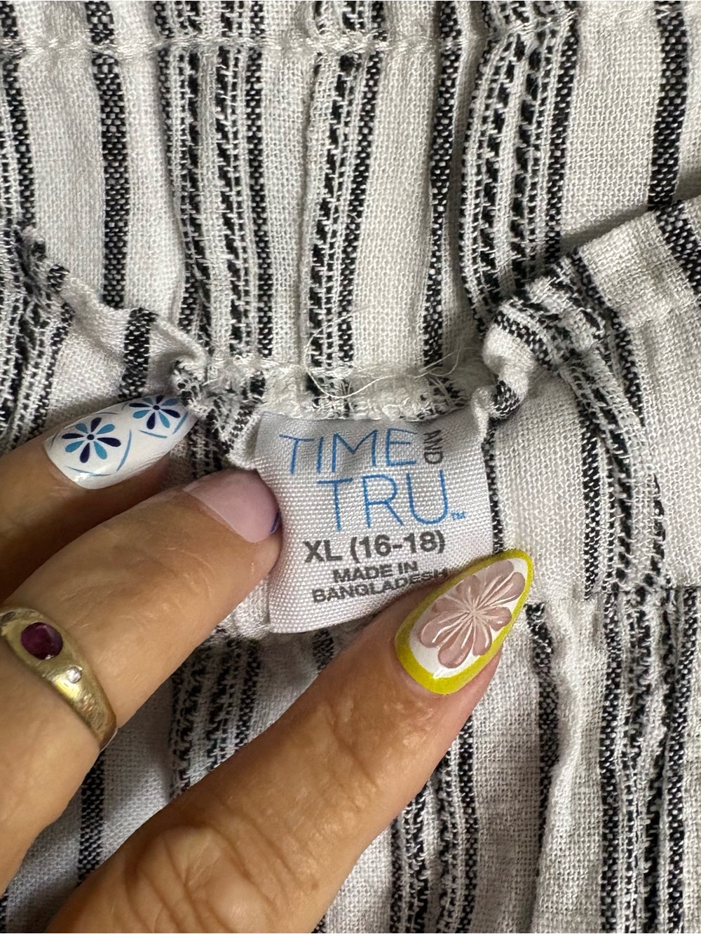 Time&Tru XL Wide-Leg Pants Linen Blend Woven Stripe Elastic Patch Pockets Beach - Picture 5 of 11